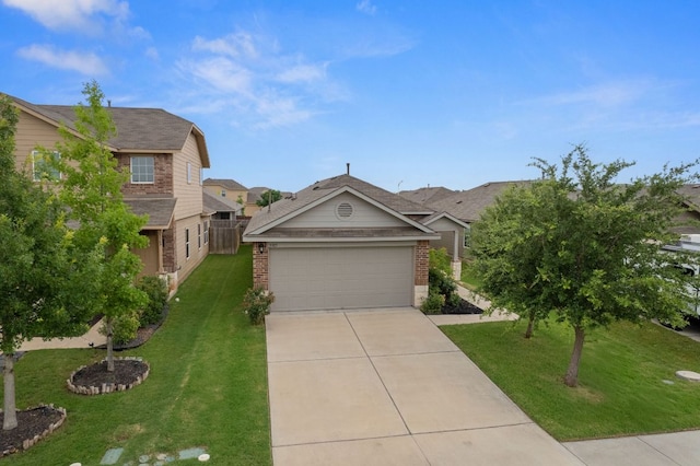 3305 Tilmon Ln, Austin, TX 78725 - view of front of house featuring brick siding, a front yard, driveway, and a garage