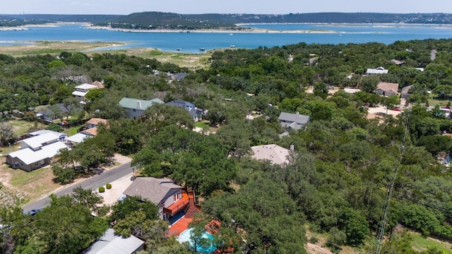15507 Enid Dr, Austin, TX 78734 - aerial perspective of suburban area featuring a nearby body of water