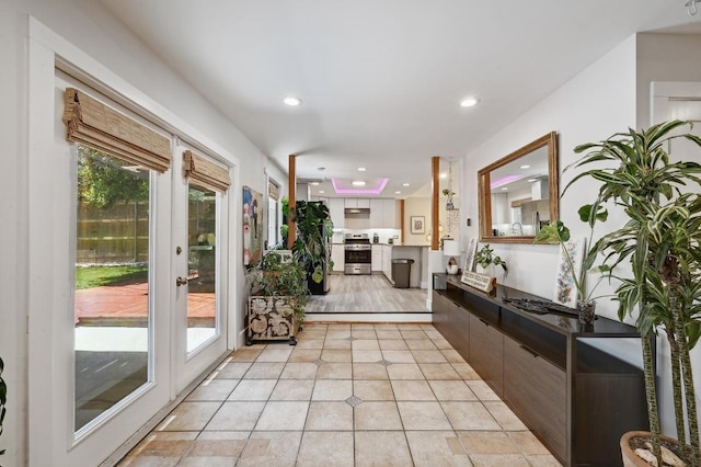 15507 Enid Dr, Austin, TX 78734 - foyer entrance with healthy amount of natural light, light tile patterned flooring, and recessed lighting