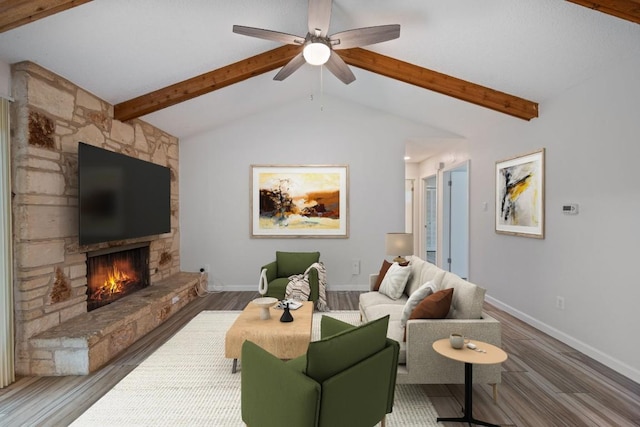 8204 Alcorn Cir, Austin, TX 78748 - living room featuring wood finished floors, a fireplace, and ceiling fan