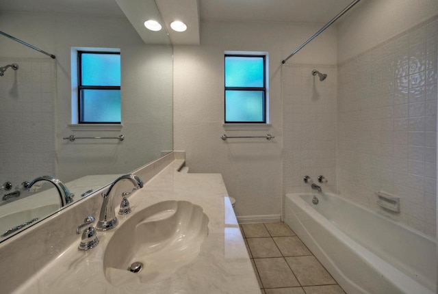13111 Mansfield Dr, Austin, TX 78732 - full bathroom featuring tile patterned flooring, shower / tub combination, and vanity