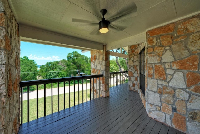 13111 Mansfield Dr, Austin, TX 78732 - wooden terrace with ceiling fan