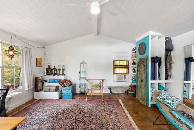 2606 Rockingham Dr, Austin, TX 78704 - sitting room featuring concrete floors, a ceiling fan, and wood ceiling