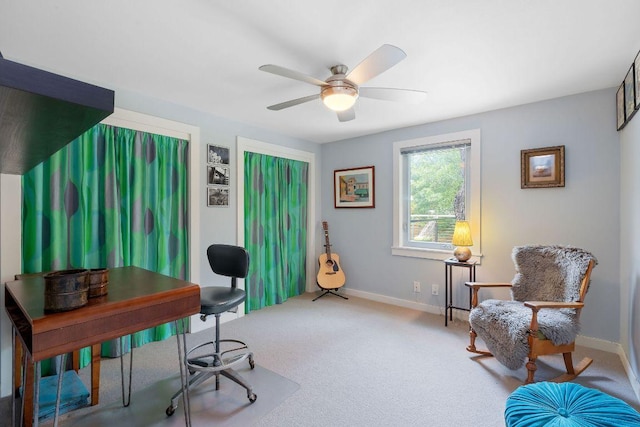 2606 Rockingham Dr, Austin, TX 78704 - carpeted office featuring ceiling fan and baseboards
