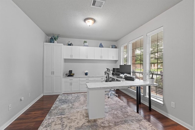 11404 Terrace Meadow Way, Manor, TX 78653 - home office featuring a textured ceiling and dark wood-type flooring