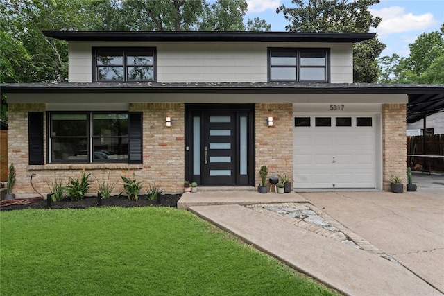 5317 Harvest Ln, Austin, TX 78745 - view of front facade featuring driveway, an attached garage, and brick siding