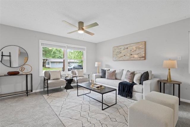 5317 Harvest Ln, Austin, TX 78745 - carpeted living room with a ceiling fan and baseboards