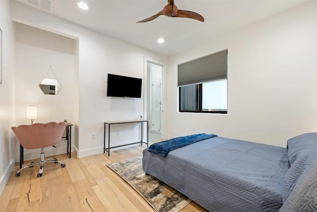 4103 Ridgelea Dr, Austin, TX 78731 - bedroom featuring wood-type flooring, recessed lighting, and a ceiling fan