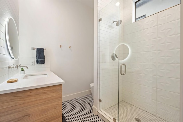 4103 Ridgelea Dr, Austin, TX 78731 - full bathroom featuring vanity, a stall shower, and backsplash