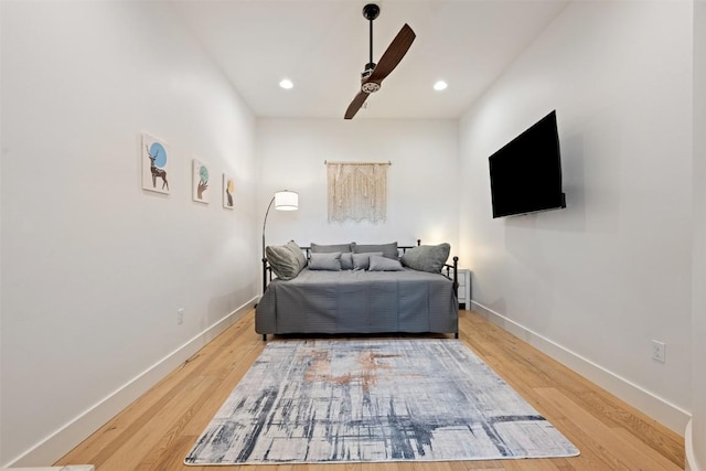 4103 Ridgelea Dr, Austin, TX 78731 - bedroom with wood finished floors, recessed lighting, and a ceiling fan