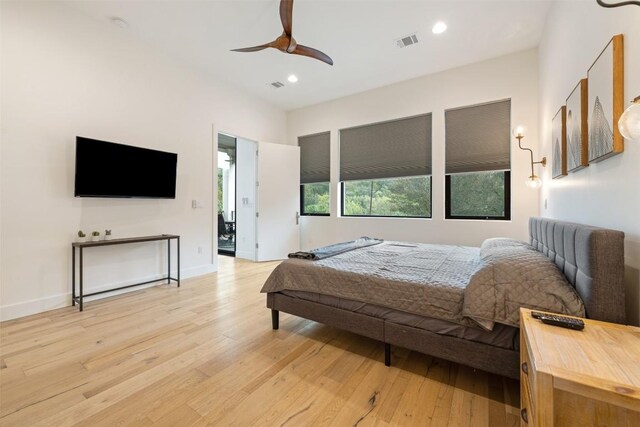 4103 Ridgelea Dr, Austin, TX 78731 - bedroom featuring light wood-style flooring, recessed lighting, and a ceiling fan