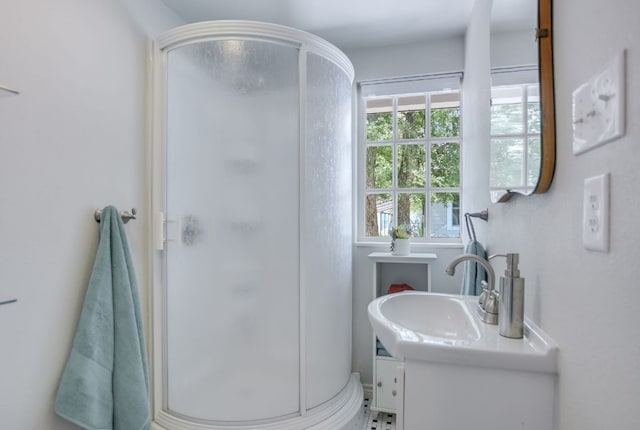 2702 Bonnie Rd, Austin, TX 78703 - bathroom featuring a stall shower and vanity