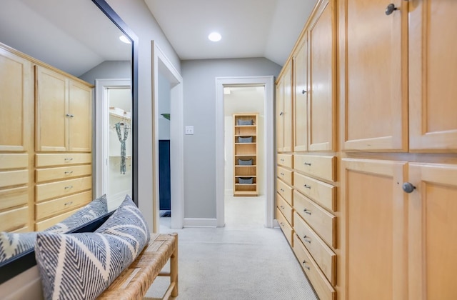 2702 Bonnie Rd, Austin, TX 78703 - bedroom with vaulted ceiling, light colored carpet, and recessed lighting