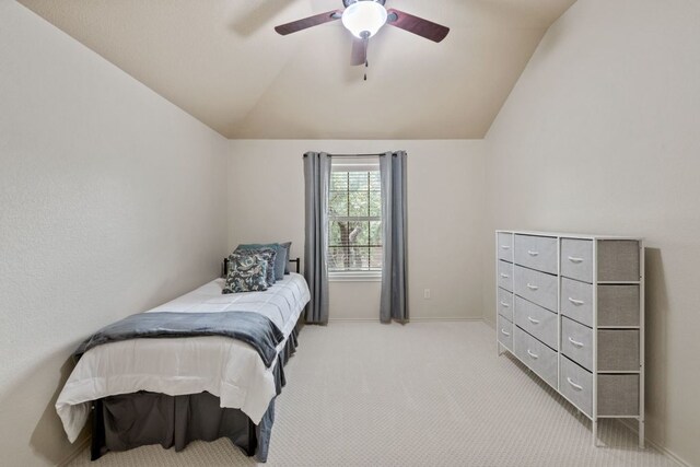 1802 Tall Chief, Leander, TX 78641 - bedroom featuring vaulted ceiling, light colored carpet, and ceiling fan