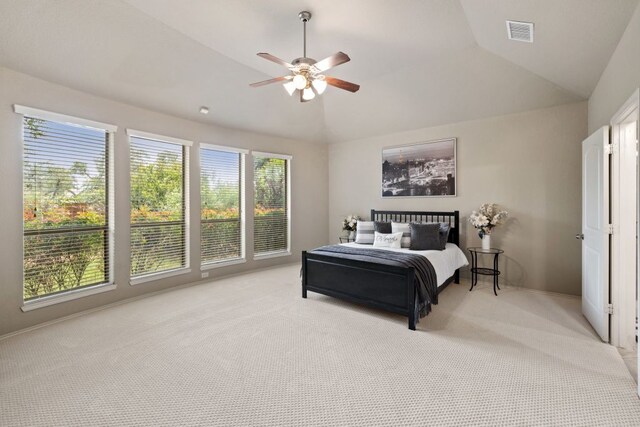 1802 Tall Chief, Leander, TX 78641 - bedroom featuring light carpet, lofted ceiling, and a ceiling fan