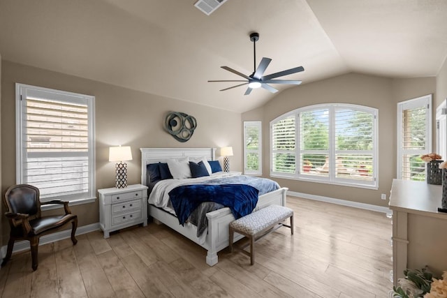4605 Bat Falcon Dr, Austin, TX 78738 - bedroom featuring lofted ceiling, light wood-type flooring, and a ceiling fan