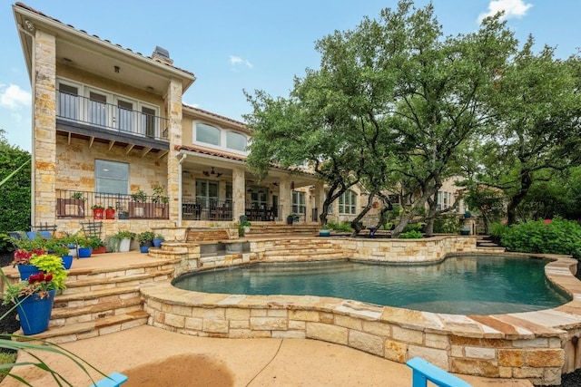 4605 Bat Falcon Dr, Austin, TX 78738 - outdoor pool featuring a patio area and ceiling fan