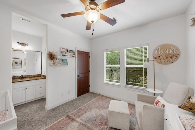 2705 Pyramid Dr, Austin, TX 78734 - living area featuring light colored carpet and ceiling fan