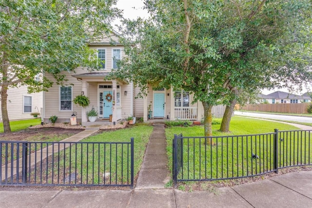 18701 Golden Eagle Way, Elgin, TX 78621 - view of property hidden behind natural elements with a fenced front yard and a porch