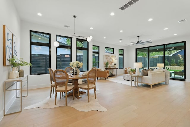 2711 Pegram, Austin, TX 78757 - dining room featuring recessed lighting, light wood-style flooring, and a ceiling fan