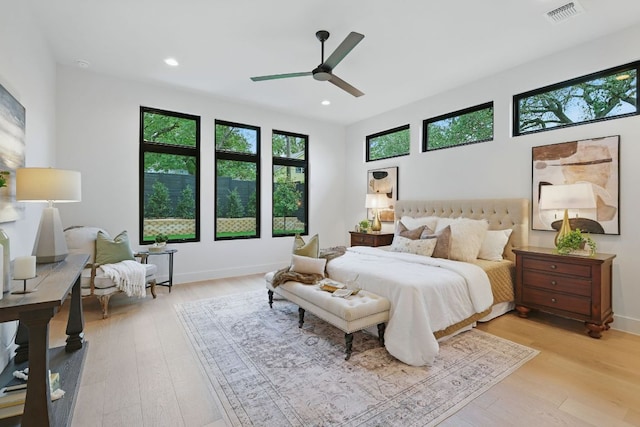 2711 Pegram, Austin, TX 78757 - bedroom with light wood-style flooring, recessed lighting, and a ceiling fan