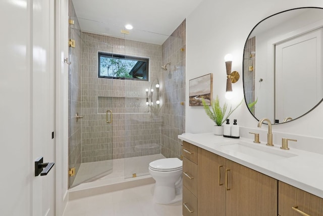 2711 Pegram, Austin, TX 78757 - bathroom featuring vanity, a stall shower, and tile patterned flooring