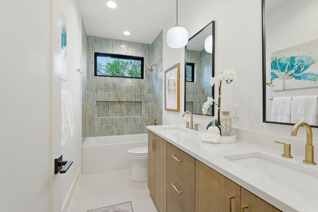 2711 Pegram, Austin, TX 78757 - full bathroom with double vanity, bathtub / shower combination, recessed lighting, and tile patterned floors