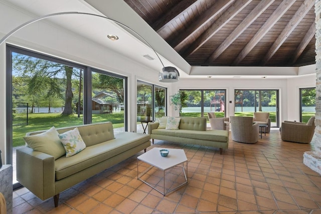 2401 Manana St, Austin, TX 78730 - sunroom / solarium featuring wooden ceiling and tile patterned flooring