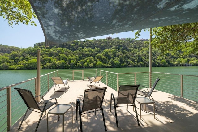 2401 Manana St, Austin, TX 78730 - view of patio featuring a forest view and a water view