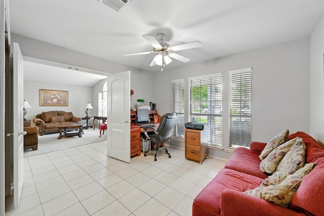 9602 Tea Rose Trl, Austin, TX 78748 - home office featuring healthy amount of natural light, light tile patterned flooring, and ceiling fan