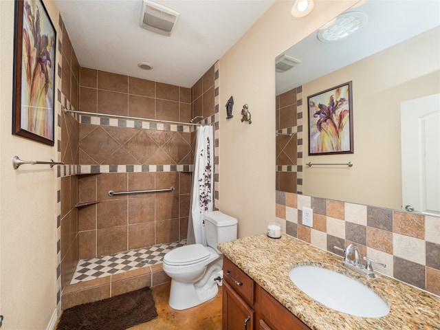 209 Old Sayers Rd, Elgin, TX 78621 - bathroom featuring vanity, tiled shower, and decorative backsplash