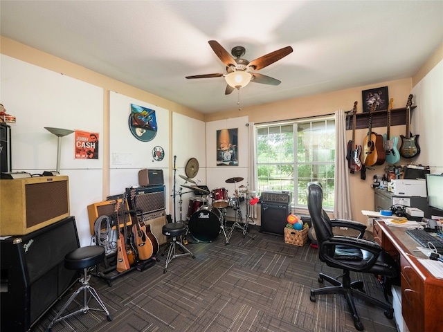 209 Old Sayers Rd, Elgin, TX 78621 - office space featuring a ceiling fan and dark colored carpet