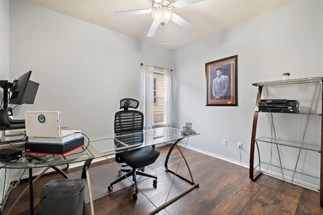 9204 Brents Elm Dr, Austin, TX 78744 - office area with wood finished floors and ceiling fan