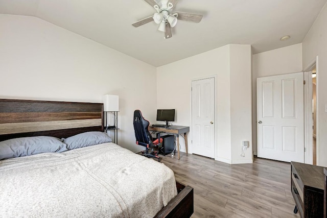 500 Olympic Dr, Pflugerville, TX 78660 - bedroom featuring lofted ceiling, light wood finished floors, ceiling fan, and an office area