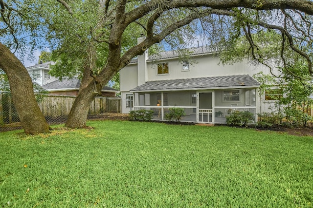 1708 Lion Heart Dr, Cedar Park, TX 78613 - back of property featuring a sunroom, a shingled roof, and stucco siding