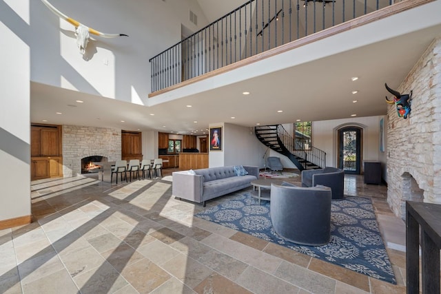 8140 Joy Rd, Volente, TX 78641 - building lobby with a towering ceiling, stairway, and recessed lighting