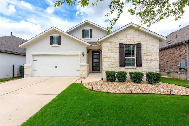 1328 Siena Sunset Rd, Leander, TX 78641 - view of front of property with stone siding, stucco siding, concrete driveway, and a front yard
