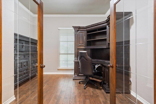 13 Mojave Ln, Belton, TX 76513 - home office featuring dark wood finished floors and crown molding