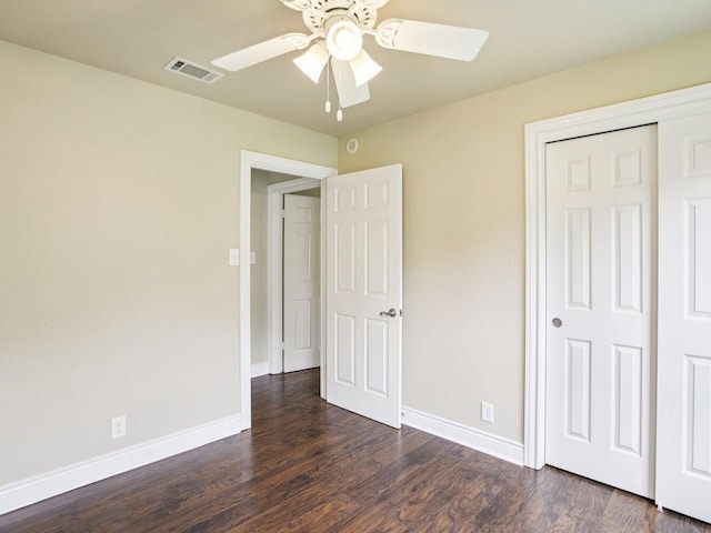 3811 Byron Dr, Austin, TX 78704 - unfurnished bedroom featuring dark wood-style flooring, a closet, and ceiling fan