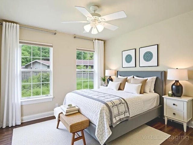 3811 Byron Dr, Austin, TX 78704 - bedroom featuring dark wood finished floors and ceiling fan
