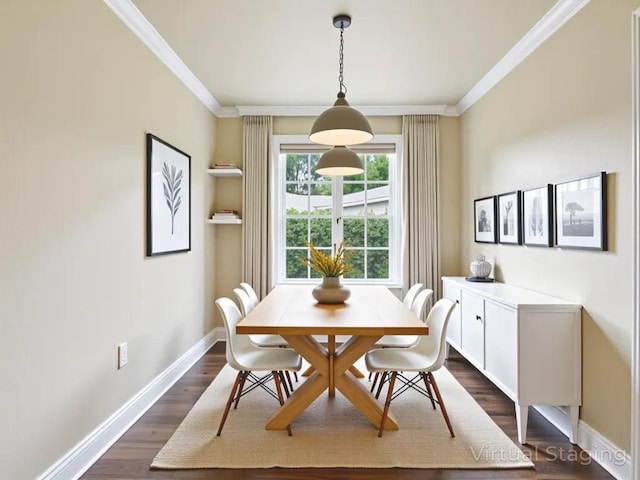 3811 Byron Dr, Austin, TX 78704 - dining room featuring crown molding and dark wood-style floors