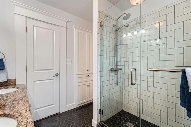 1117 Algarita Ave, Austin, TX 78704 - full bathroom with a stall shower, vanity, and tile patterned flooring