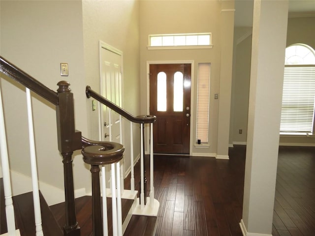 4008 Sable Oaks Dr, Round Rock, TX 78664 - entryway featuring dark wood finished floors and stairs