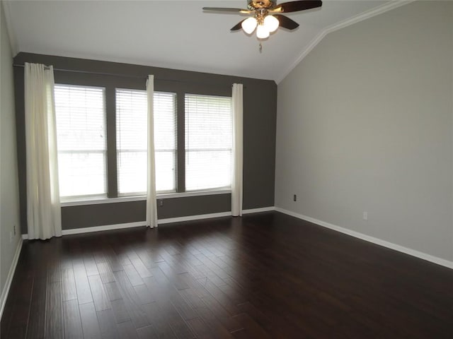 4008 Sable Oaks Dr, Round Rock, TX 78664 - spare room with vaulted ceiling, ceiling fan, dark wood-type flooring, and ornamental molding