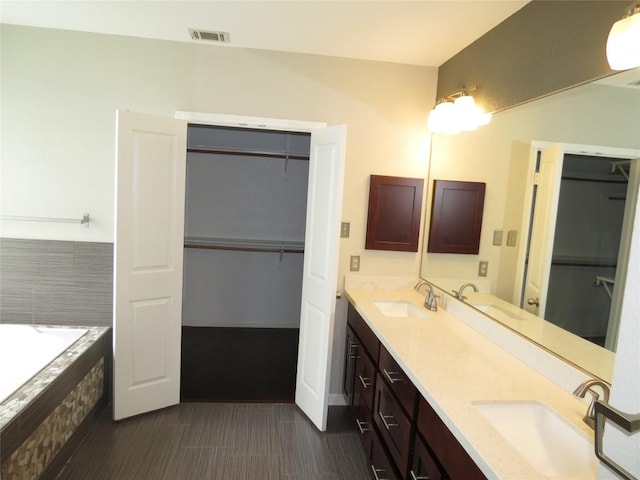 4008 Sable Oaks Dr, Round Rock, TX 78664 - full bathroom featuring double vanity, a garden tub, and a spacious closet