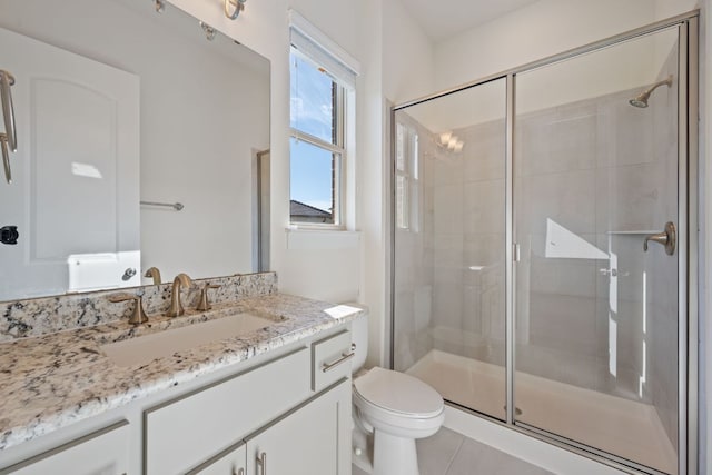 4628 Vieste Vw, Leander, TX 78641 - bathroom featuring a shower stall, vanity, and tile patterned floors