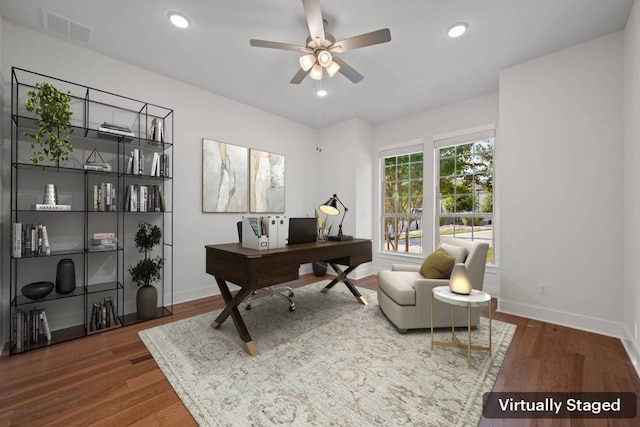 4628 Vieste Vw, Leander, TX 78641 - office space with a ceiling fan, wood finished floors, and recessed lighting