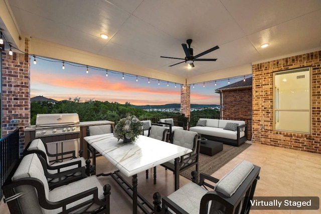 4628 Vieste Vw, Leander, TX 78641 - view of patio featuring outdoor lounge area, outdoor dining area, ceiling fan, and area for grilling