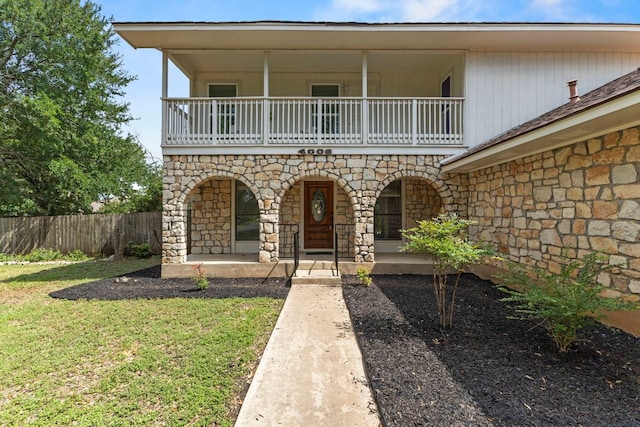 4003 Park Dr, Round Rock, TX 78681 - view of front of property with a balcony, stone siding, and a porch