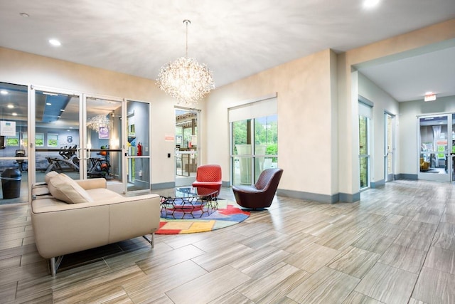 1900 Barton Springs Rd Unit 3038, Austin, TX 78704 - living room with a chandelier, wood tiled floors, and recessed lighting